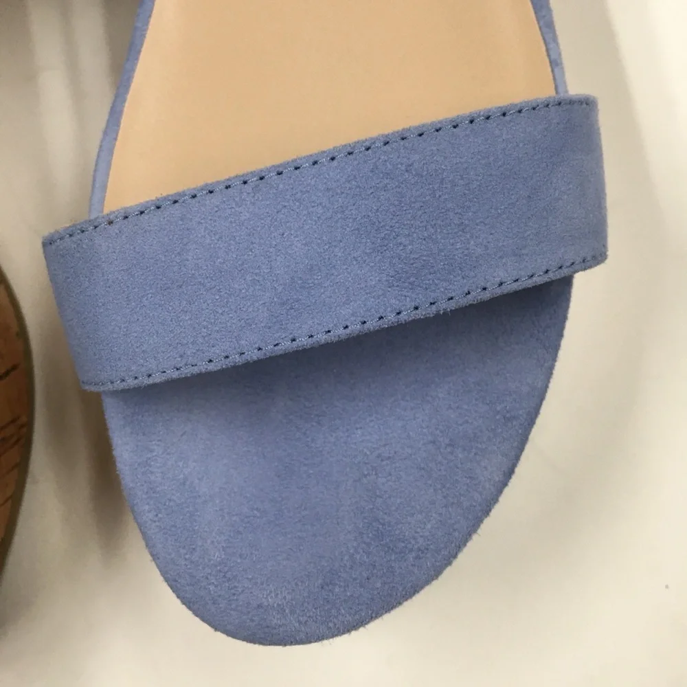 Stuart Weitzman Suede Leather Ankle Strap Platform Sandals 7 Light Blue Spring